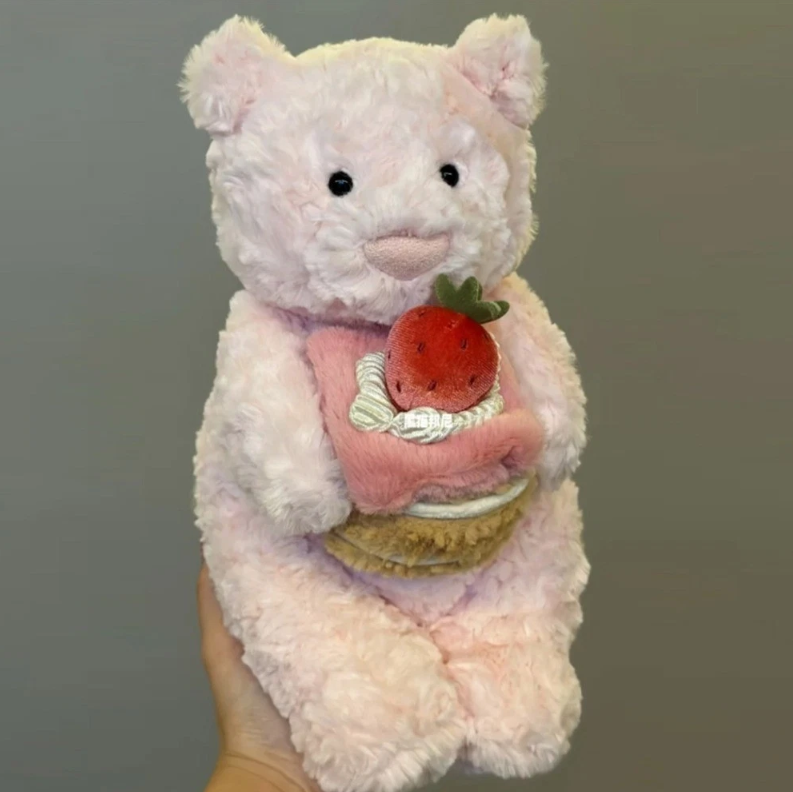 Jellycat Cafe Leola Pink Bear & Strawberry Cake Soft Plush Toy