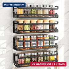 Doakhirmit Wall Mounted Spice Rack with 16 Hooks, Rustic Wood Spice Organizer Sh