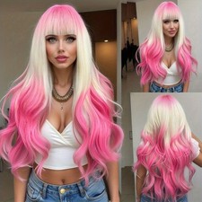 Long Wavy Ombre Wig Bangs Heat Resistant Synthetic Hair Party/Cosplay/Halloween