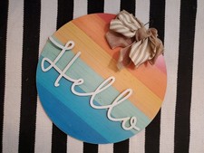 "HELLO"   Home Decor Hanging Sign for Front Door Or Wall Art