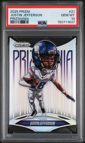 Justin Jefferson Prizmania SSP PSA 10 GEM MINT 2025 Prizm #21 POP 13