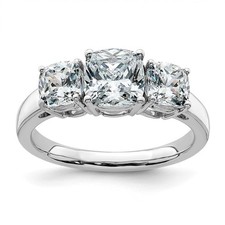 14k White Gold 2 1/2ct.Cushion Cut Moissanite Three Stone Engagement Ring Size 7