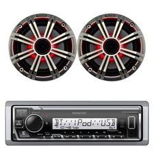 Kenwood Marine Bluetooth Receiver, 2x 6.5" 195W LED Speakers w/Silver Grilles