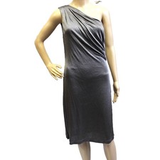 Kenneth Cole Women One Shoulder Dress M Heather Ash Ruched Draped Metallic