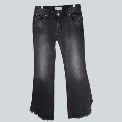 We The Free Free People Dark Gray Flare Jeans Frayed Hem Cotton Denim Size 25