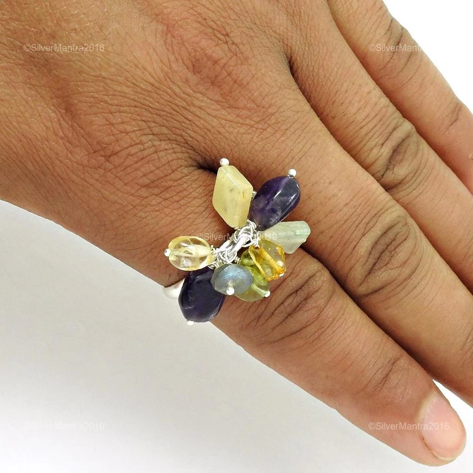 925 Sterlingsilber Aquamarin Weihnachtsgeschenk Perlen Wife Ring Schmuck US 10 - Bild 4 von 4