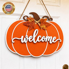 Fall Door Decor Pumpkin Door Hanger, Wooden Fall Welcome Sign for Home              
