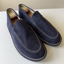 Eddie Bauer Suede Shearling Lined Loafers Men s 12M Navy Moc Toe Slippers USA