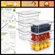 6 Pack Clear Food Storage Pans with Lids, 1/3 Size 4" Deep Stackable Polycarbona