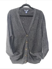 Lands End Men  s Reg L 42-44 Lambswool Button Up Cardigan Gray Made In Scotland