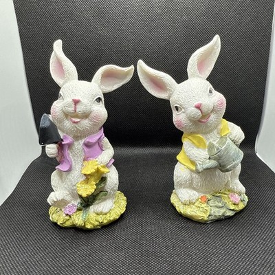 Greenbrier International Vintage 5 Inch Easter Bunny Gardening Figurines Pair