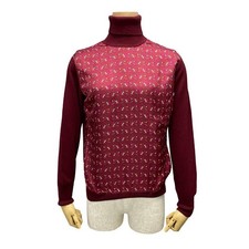 HERMES Vintage Horse Pattern Silk Wool Switching Turtleneck Sweater Knit 40 L Wo