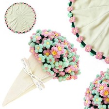 Finished Crochet Daisy Flower Bouquet Blanket, 47.2 Inch Pink and Light Green