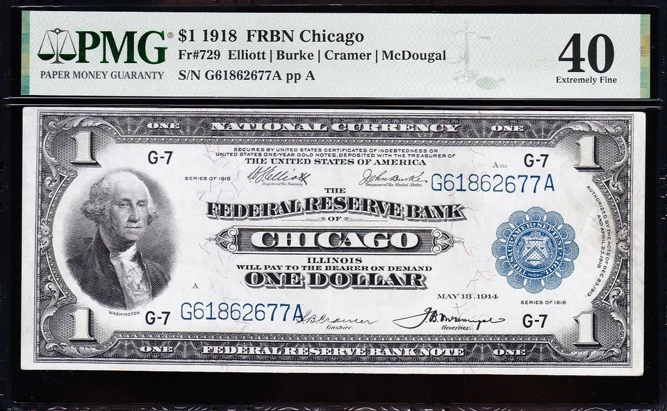 Amazing Crisp HIGH GRADE 1918 $1 Chicago FRBN Note! PMG 40! FREE SHIP! 62677A - Image 2 of 3