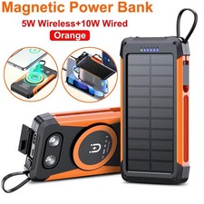 20000mAh Solar Power Bank Wireless Charging for Cell Phones with Dual Flashlight