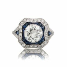 Art Deco Antique 2 Ct Round Cut Sapphire Engagement Ring 925 Sterling Silver