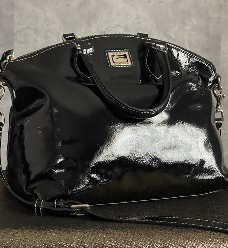 DOONEY & BOURKE Black Patent Leather Convertible Satchel/Shoulder Crossbody Bag - Picture 7 of 11