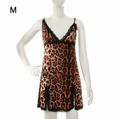 Women Leopard Print Lingerie Nightdress Slip Dress Sexy Lace Underwear Sleepwear