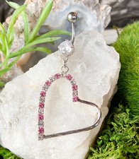 Heart Dangle CZ Gem Belly Ring Navel Piercing Pierced Naval Body Jewelry