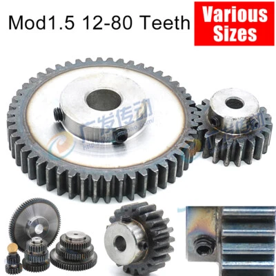 Mod 1.5 Steel Pinion Gear Spur Gears 12-80 Teeth 4-25mm Bore With Screw Hardened