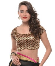 Cute M Black Gold Brocade Lined Choli Blouse Sari 36" Diwali Navratri FreeShip