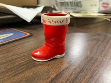 Vintage 1970s Made In USA Rosbro Santa Boot Christmas Ornament Hard Plastic