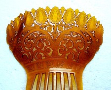 Antique Regency pierced steer horn hair comb - NO US IMPORT FEES