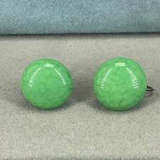 vintage sterling silver earrings green Peking glass cabochon screw back