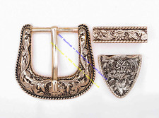 Western Rodeo Flower Engraved Gold 2-Tone Belt Buckle Set Fit 30mm Belt Straps