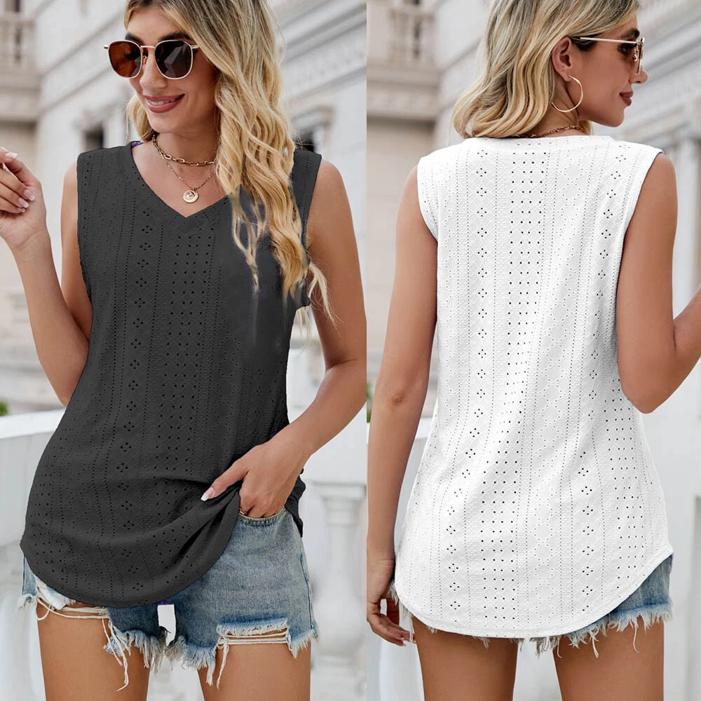 Womens V Neck Vest Tops Ladies Sleeveless Blouse Summer Cami T Shirt Plus Size