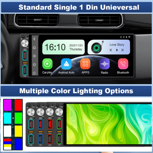 6.86inch Single 1 Din Car Stereo Wireless Apple Carplay/Android Auto Radio GPS - Picture 2 of 9