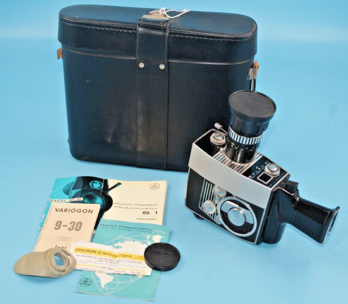 VINTAGE Paillard Bolex S1 Zoom Reflex Camera 1964 8mm with Extras