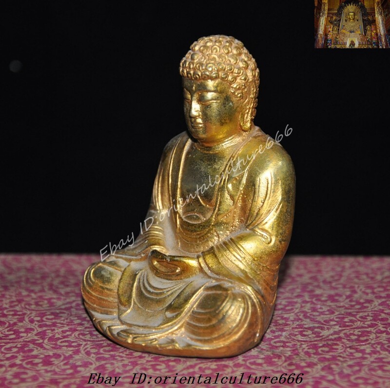 3.6‘’ Tibet bronze Gilt carved Shakyamuni Sakyamuni Shakya Mani Buddha