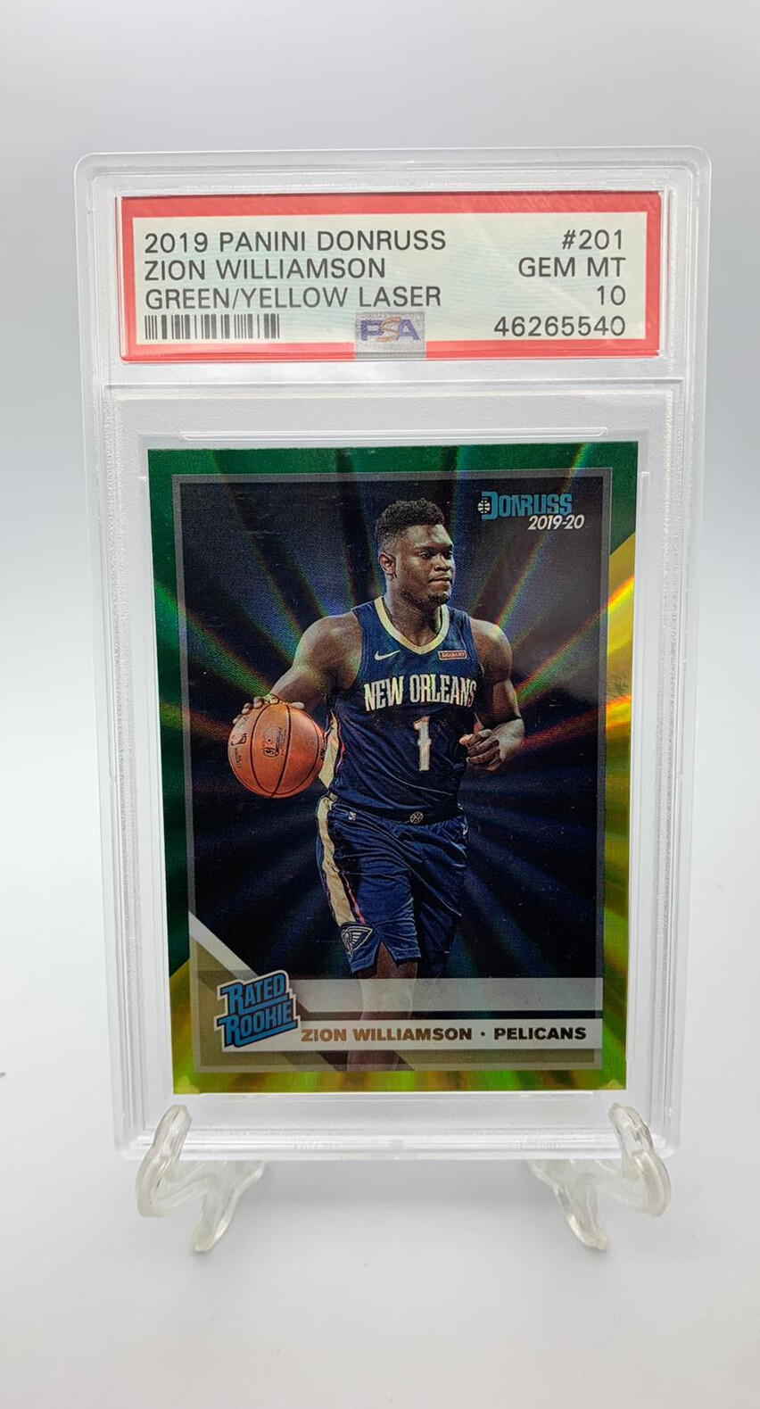 2019 Panini Donruss Zion Williamson GREEN/YELLOW LASER RC ROOKIE PSA 10 GEM MINT