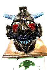 brian wilson  (DEVIL)   face jug, pottery, folk art 10'' tall x 8'' wide