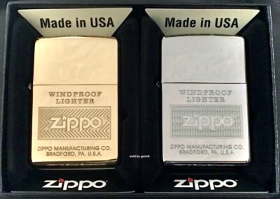 Zippo 2個セット Zippo Collectors Set Of 2 Logo Lighters, Chrome & Brass New In
