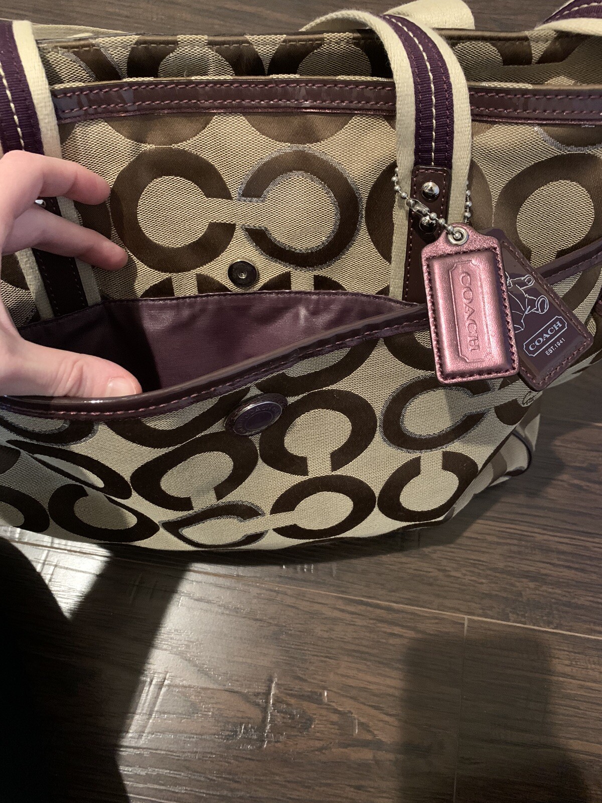 Coach Brown Op Art Signature Diaper Baby Tote Bag Pur… Gem