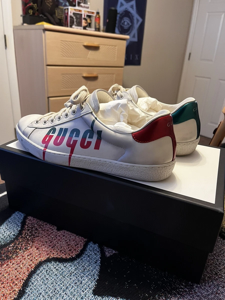 Gucci Ace Blade White Green Distressed Mens Shoes Size 8 eBay