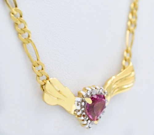 GENUINE 1.20 Ct PINK SAPPHIRE & DIAMOND HEART NECKLACE 10K SOLID GOLD -NWT - Picture 2 of 7