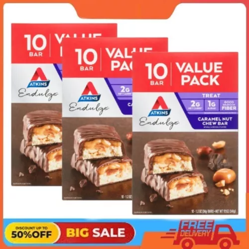 Atkins Endulge Treat, Caramel Nut Chew Bar, Keto Friendly, 30 Ct (Value Pk) - Foto 1 di 9