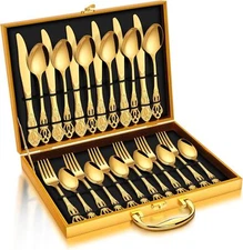 30 Pcs Gold Silverware Set for 6, Stainless Steel Gorgeous Retro Royal Gold
