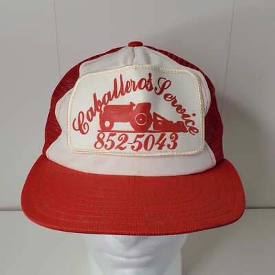 Caballero's Service Hat Cap Snapback Trucker Vintage Patch Red Farm Tractor Ag
