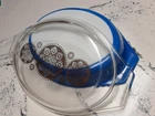 New Listing1961 PYREX Blue 1.5 Qt DIVIDED CASSEROLE DISH w/Medallion gold design LID, VTG