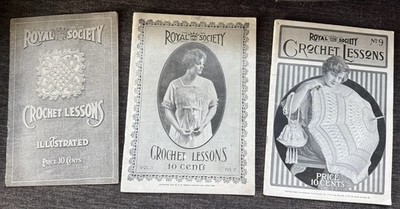 1910s Royal Society Crochet Lessons Pattern Booklets Antique Needlework Lot