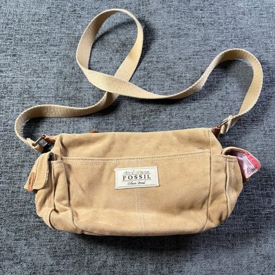 Fossil Brown Canvas Corduroy Crossbody Purse with 40'' shoulder strap