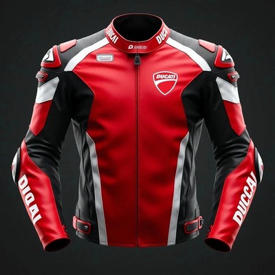 Red, Black & White Ducati MotoGP-Inspired Motorcycle Racing Leather Jacket