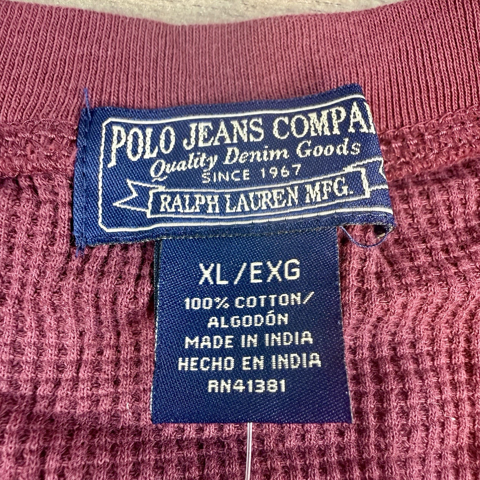 NWT Vtg Polo Jeans Company Ralph Lauren Thermal Waffle Knit Crew Neck LS thumbnail 14