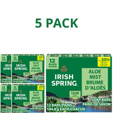 Irish Spring Aloe Mist Bar Soap Men 12 count 3.7oz Deodorant, 5 Pack