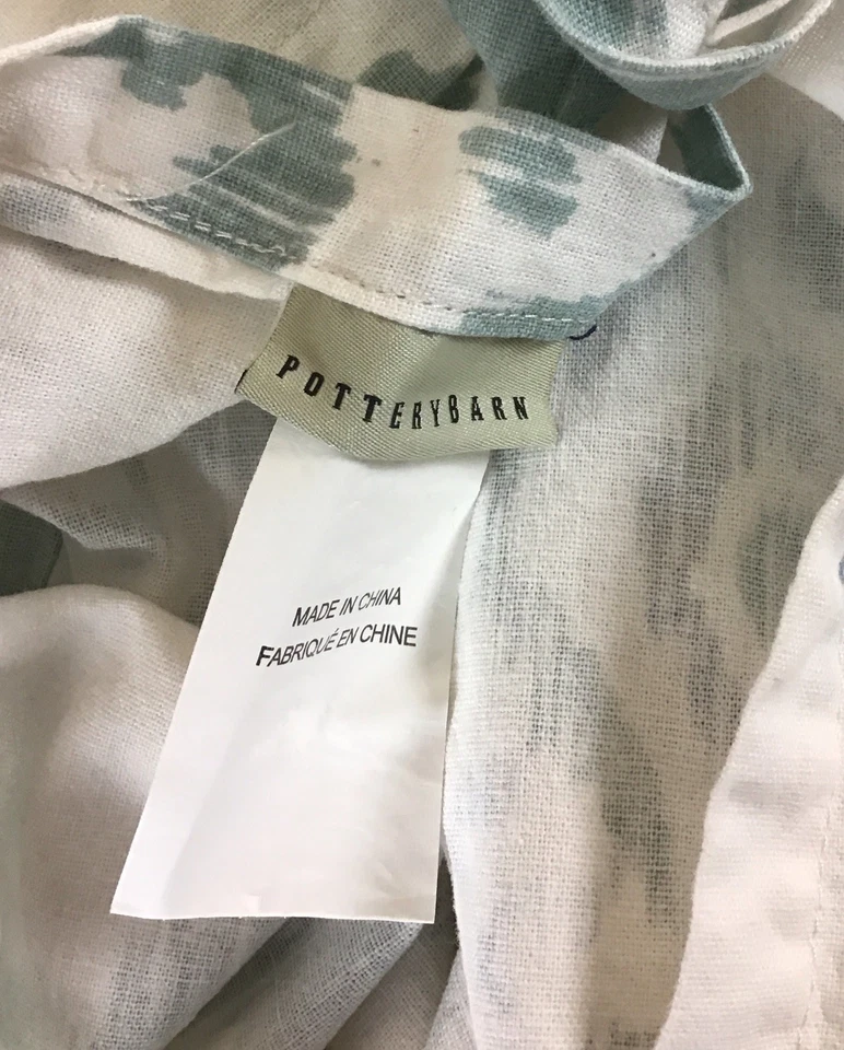 Pottery Barn Blue Teal White IKAT Linen Blend Pillow Sham Set Of 2 - Image 2 of 4