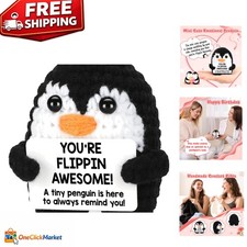 Adorable Positive Crochet Penguin with Motivational Card - Perfect for Gifting